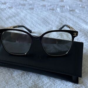 Black Cat-Eye Optical Glasses with Gold CC Detail
